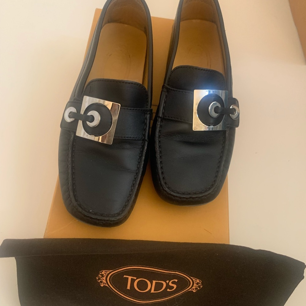 TODS Black Leather Loafers - Size 36